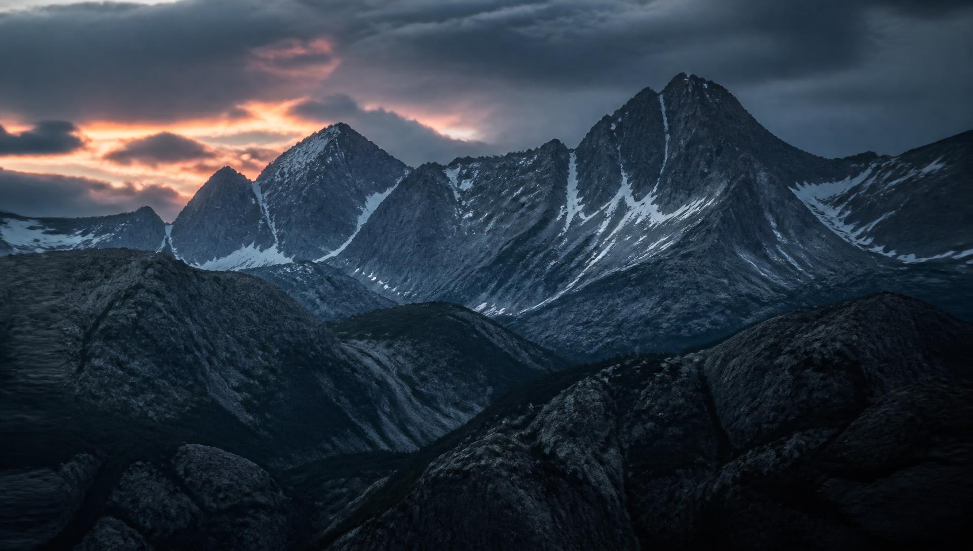 Colorado alpine ridgeline at dusk
